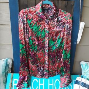 Etcetera Green and Red printed Button Down size 4.